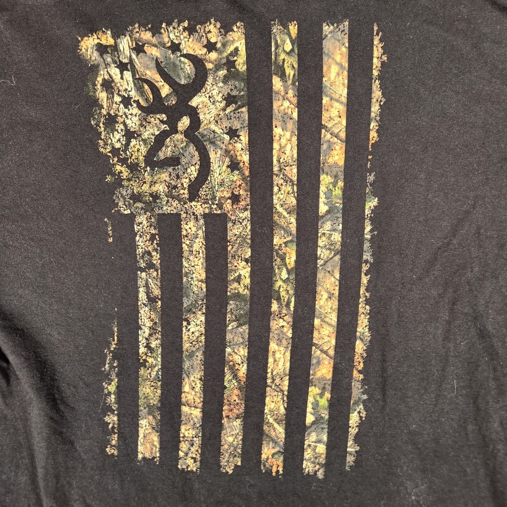 Browning T-Shirt Mens XL Black Excellent Camo Flag Graphic Buckmark Logo Cotton - Picture 6 of 8